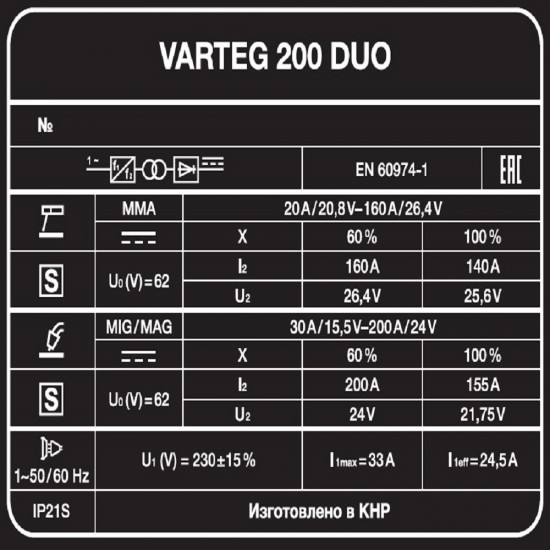 Сварочный полуавтомат Varteg 200 DUO